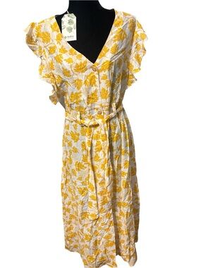Bahia Yellow Floral Midi Dress with Tie Waist 032